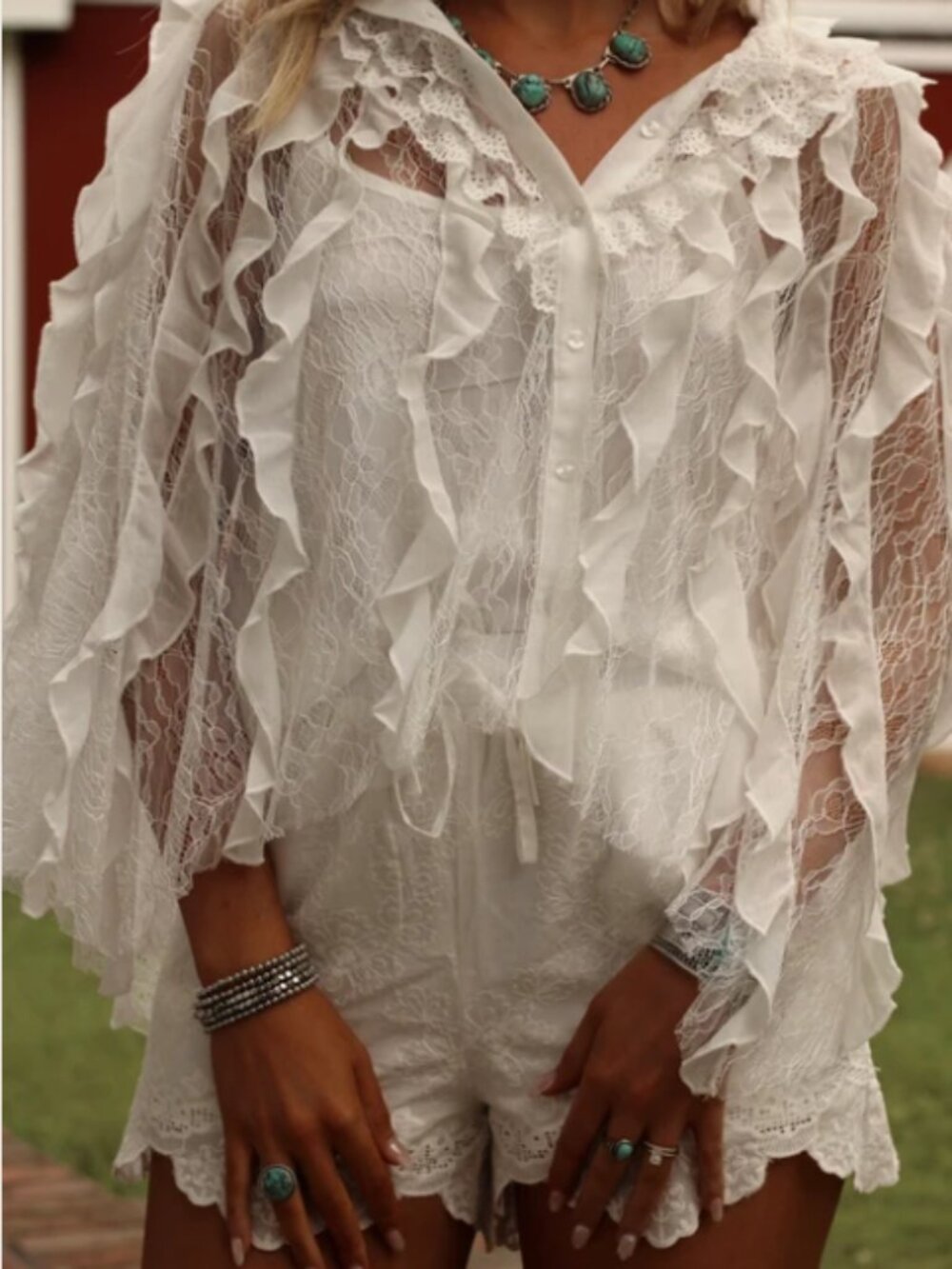 White Lace Cape & Matching Lace Shorts- Perfect for Concert!!